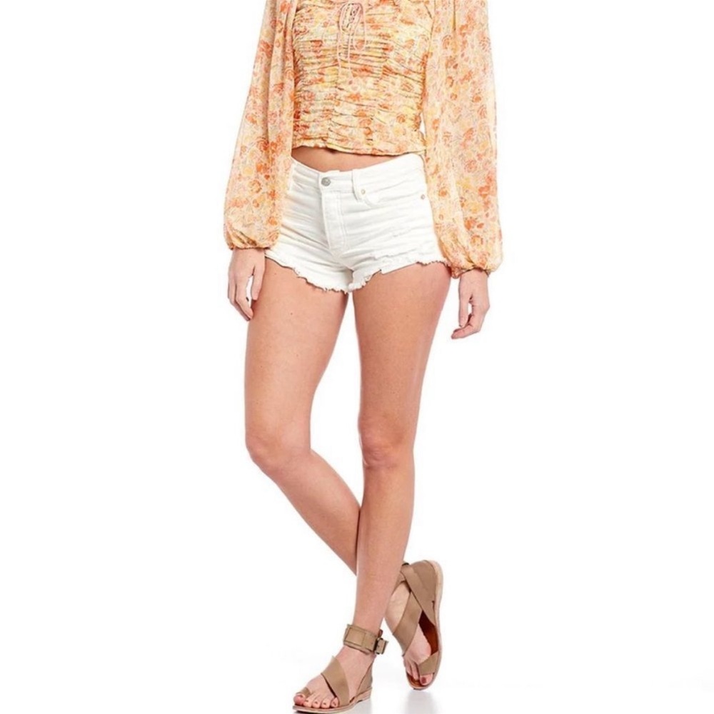 Free People Ivory Distressed Jean Shorts